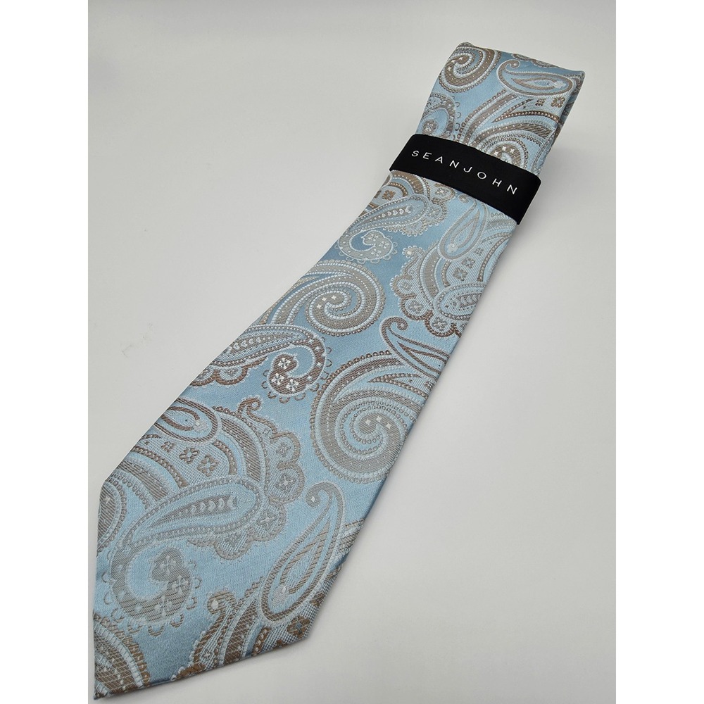 Sean John Tie Aqua Gold Silver Paisley Pattern Necktie 57" x 3.25" NWT